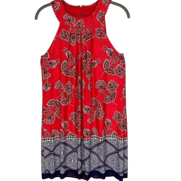THREE PINK HEARTS TRIXXI Dress Sleeveless Floral Red White Blue Women Size L - Picture 1 of 13